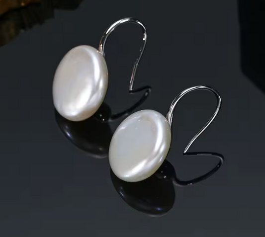 925 Sterling Silver Natural Freshwater Pearl Spoon Style Earrings